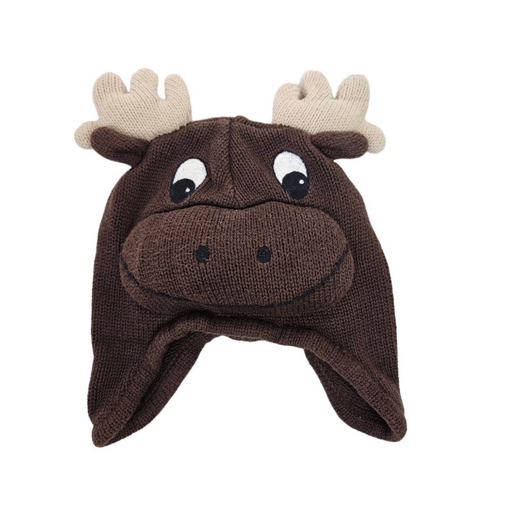 Gymboree Brown Knit 3D Moose Trapper Hat‎ Size 2T to 3T Unisex Toddler H74